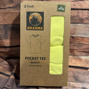 Brahma Mens 2 Pack Pocket Tee Shirt XL Neon Yellow Hi-Viz Moisture Wicking Work